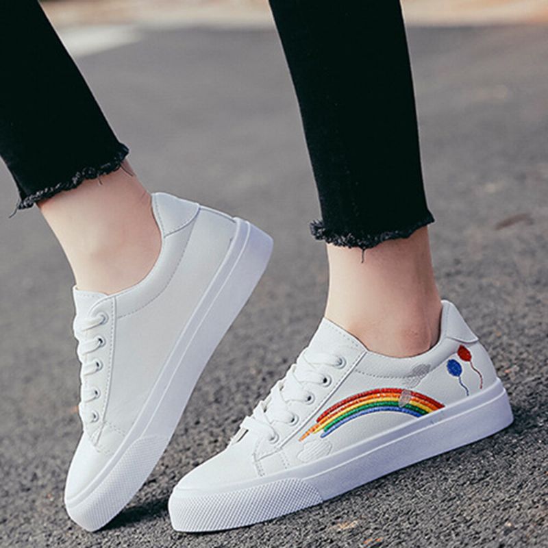 Kvinnor Low Top Rainbow Comfy Bärbara Casual Flat Court Sneakers