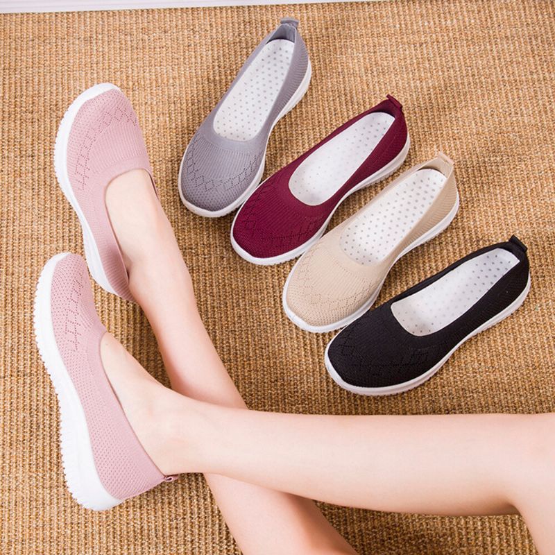 Kvinnor Mesh Andas Lätt Slip On Lazy Casual Flat Walking Skor