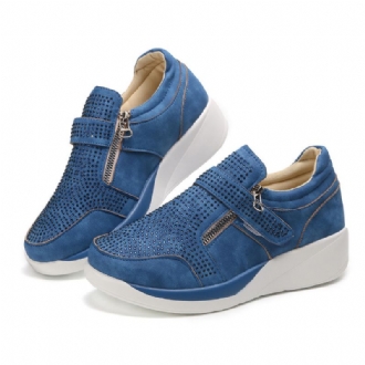 Kvinnor Mesh Krokögla Zipper Wedges Casual Sneakers