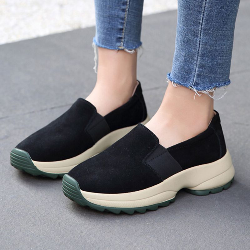 Kvinnor Stor Storlek Casual Slip On Chunky Sneakers I Fusk Mocka