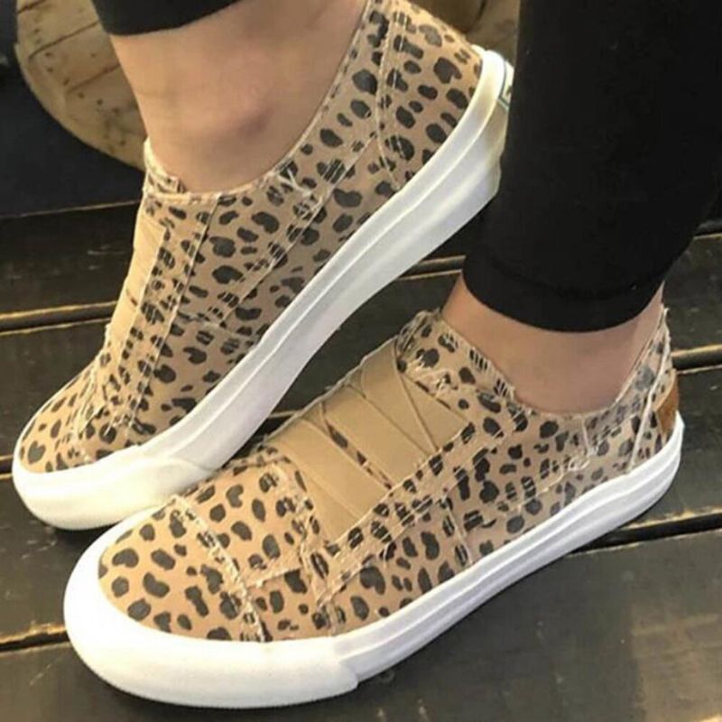 Leopardtryckt Elastiskt Band Casual Canvas Platta Skor