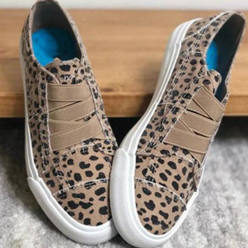 Leopardtryckt Elastiskt Band Casual Canvas Platta Skor