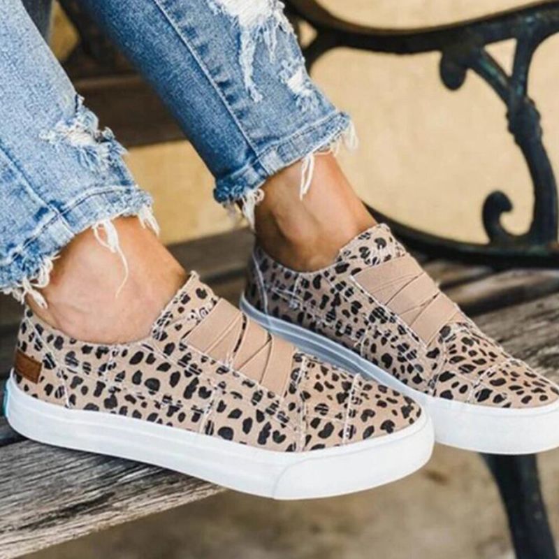 Leopardtryckt Elastiskt Band Casual Canvas Platta Skor