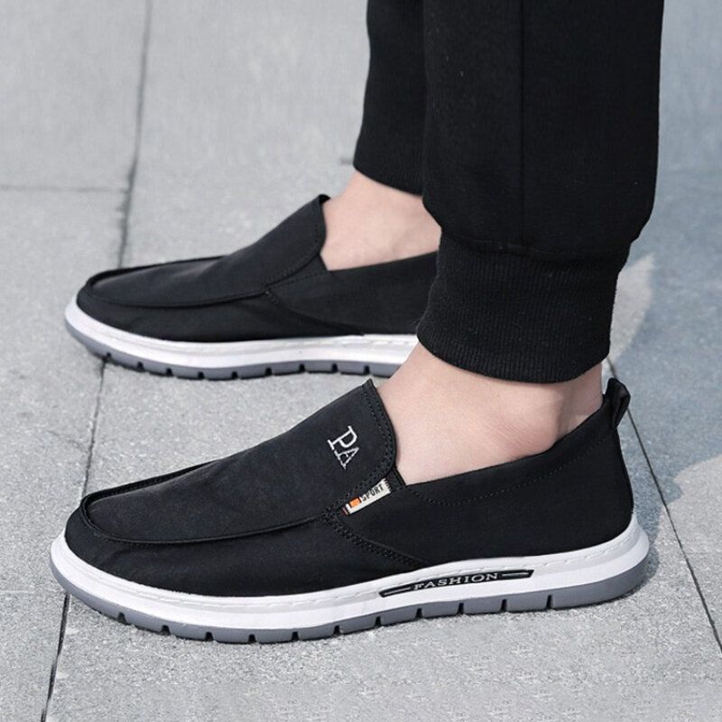 Män Andas Mjuk Sula Ren Färg Slip On Gamla Peking Casual Tygskor