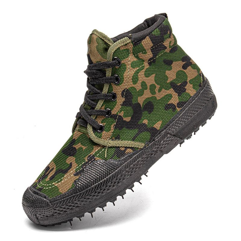 Män Canvas Kamouflagemönster Slitstarkt Andningsgummi Vulkaniserat High-top Liberation Skor Militär Träningsskor Sneakers Sportskor