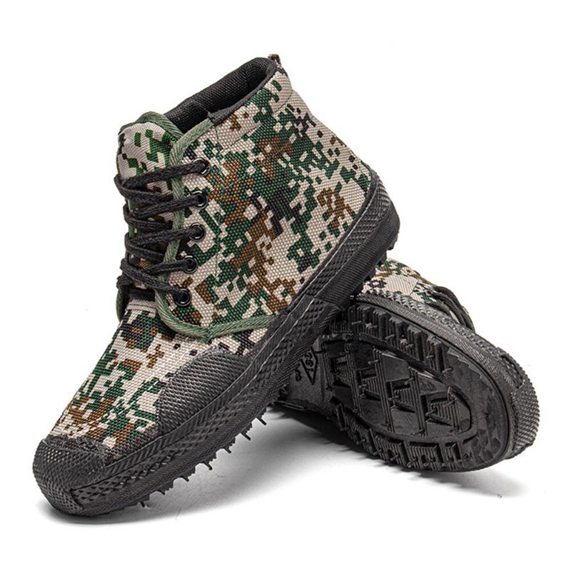 Män Canvas Kamouflagemönster Slitstarkt Andningsgummi Vulkaniserat High-top Liberation Skor Militär Träningsskor Sneakers Sportskor