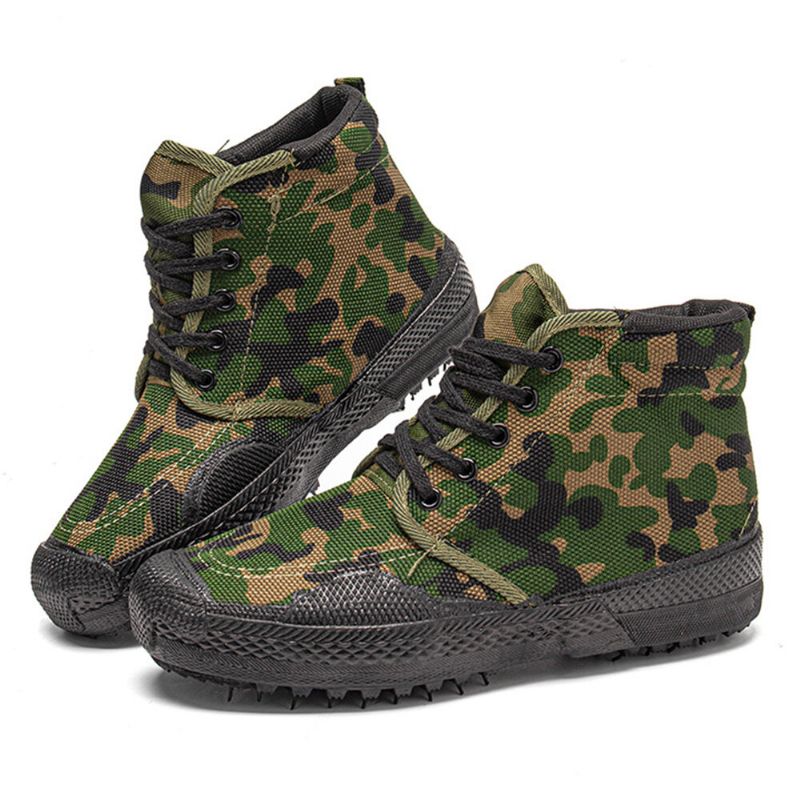 Män Canvas Kamouflagemönster Slitstarkt Andningsgummi Vulkaniserat High-top Liberation Skor Militär Träningsskor Sneakers Sportskor