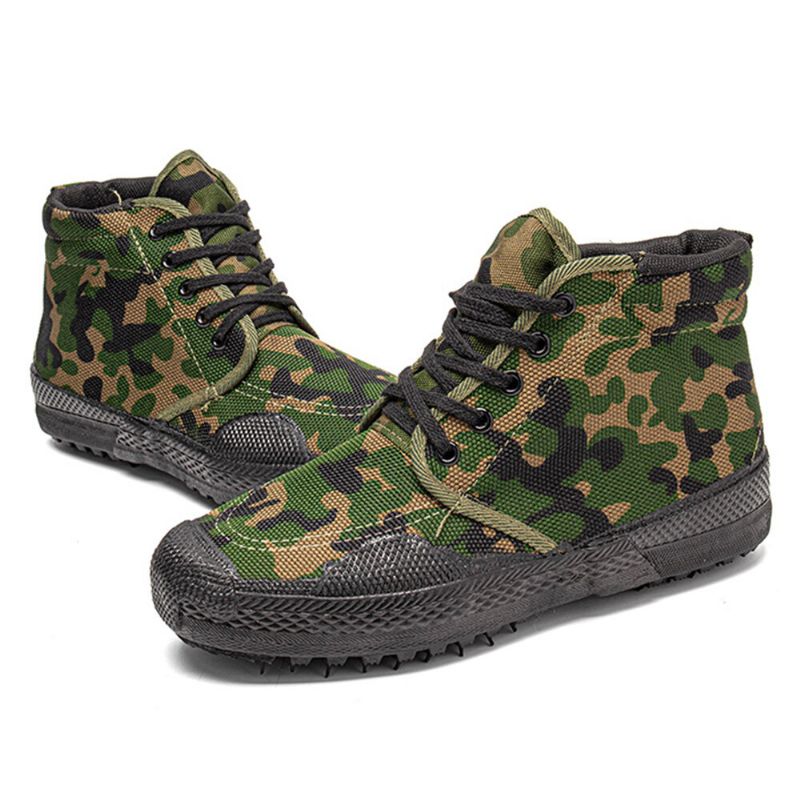 Män Canvas Kamouflagemönster Slitstarkt Andningsgummi Vulkaniserat High-top Liberation Skor Militär Träningsskor Sneakers Sportskor