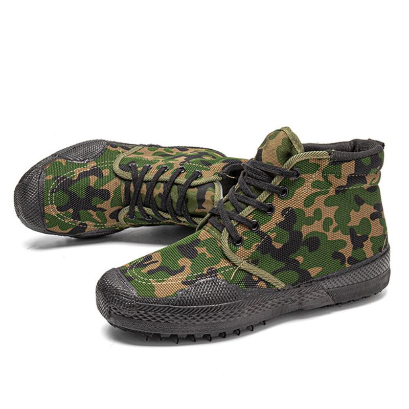 Män Canvas Kamouflagemönster Slitstarkt Andningsgummi Vulkaniserat High-top Liberation Skor Militär Träningsskor Sneakers Sportskor