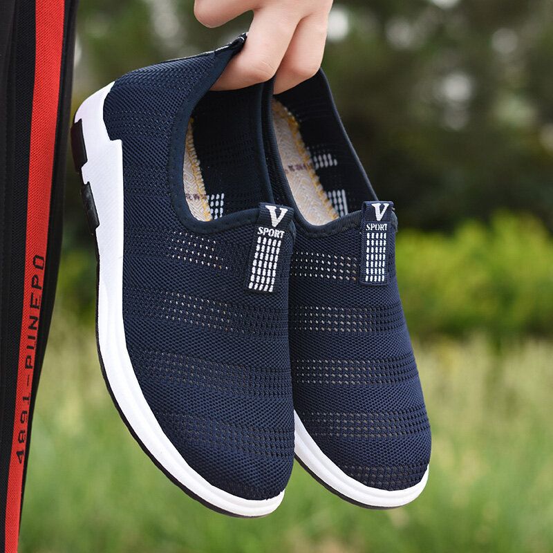 Män Ihåligt Andningsbart Tyg Mjuk Botten Slip On Bekväma Sport Casual Vandringsskor