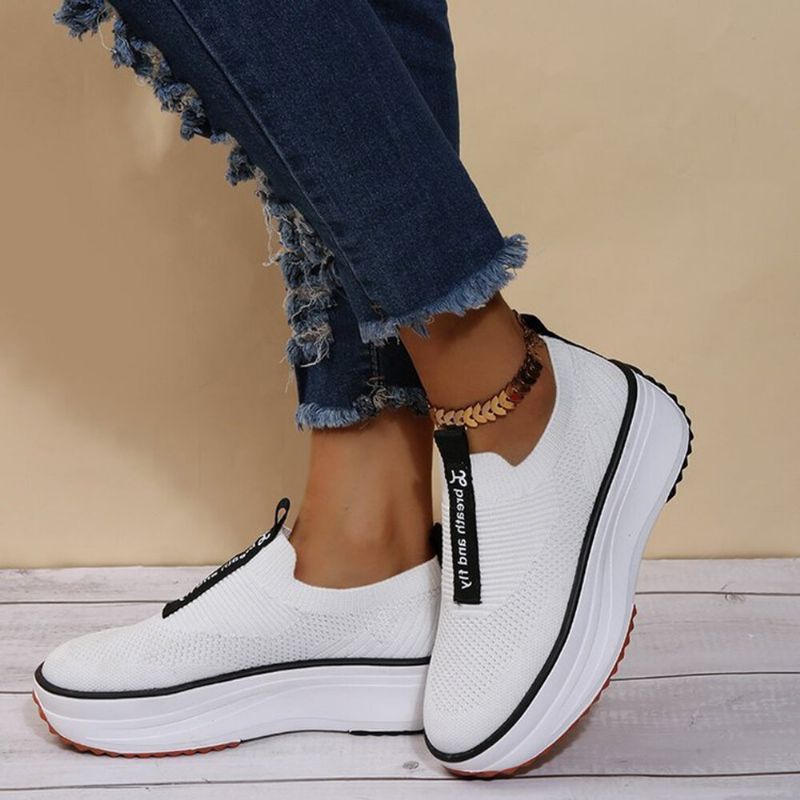 Plus Size Dam Casual Elastiska Slip-on Bekväma Plattformssneakers Som Andas