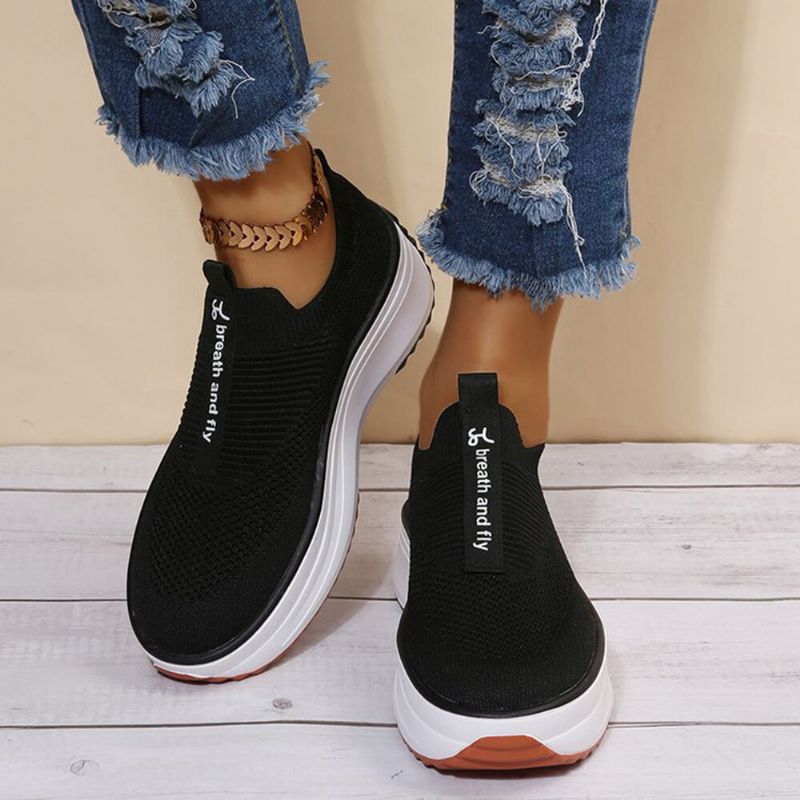 Plus Size Dam Casual Elastiska Slip-on Bekväma Plattformssneakers Som Andas