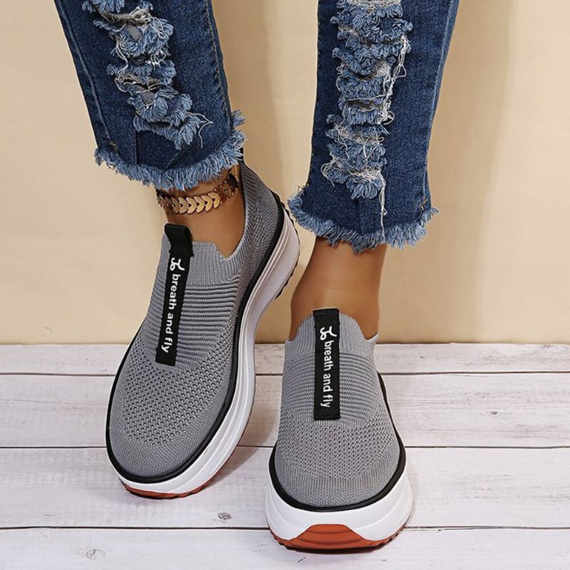 Plus Size Dam Casual Elastiska Slip-on Bekväma Plattformssneakers Som Andas