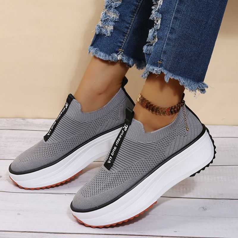 Plus Size Dam Casual Elastiska Slip-on Bekväma Plattformssneakers Som Andas