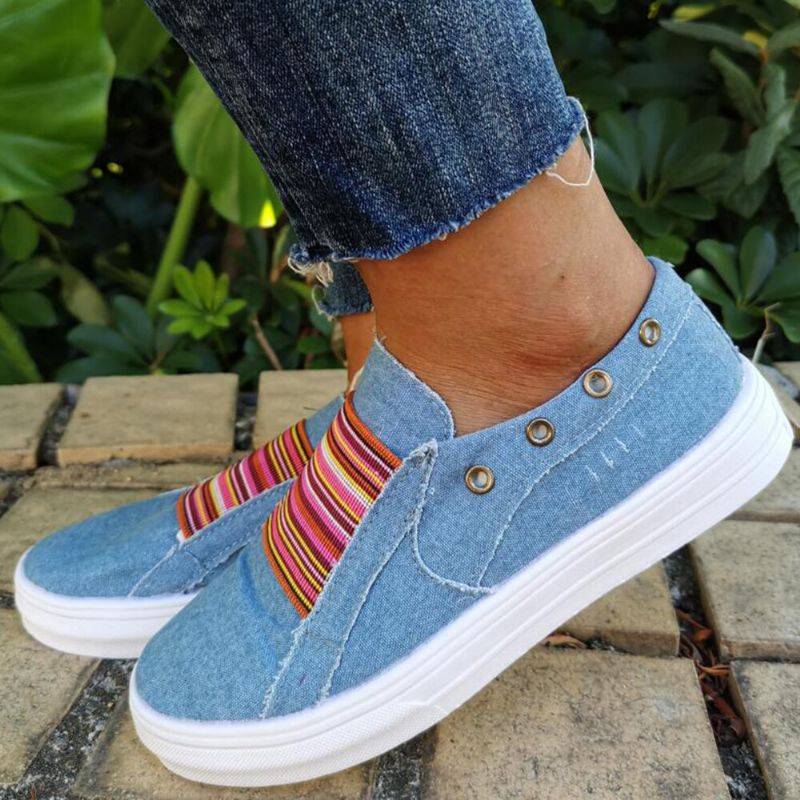 Plus Size Dam Casual Slip On Flat Denim Canvas Skor