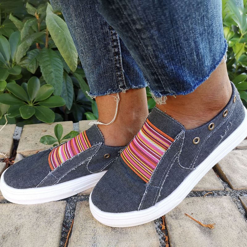 Plus Size Dam Casual Slip On Flat Denim Canvas Skor