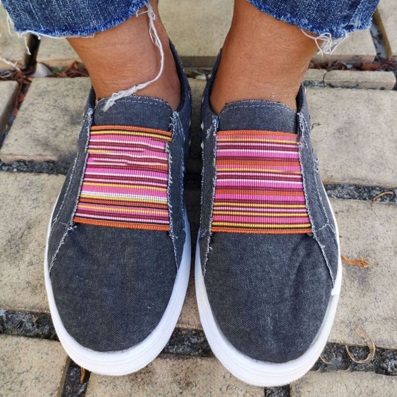 Plus Size Dam Casual Slip On Flat Denim Canvas Skor