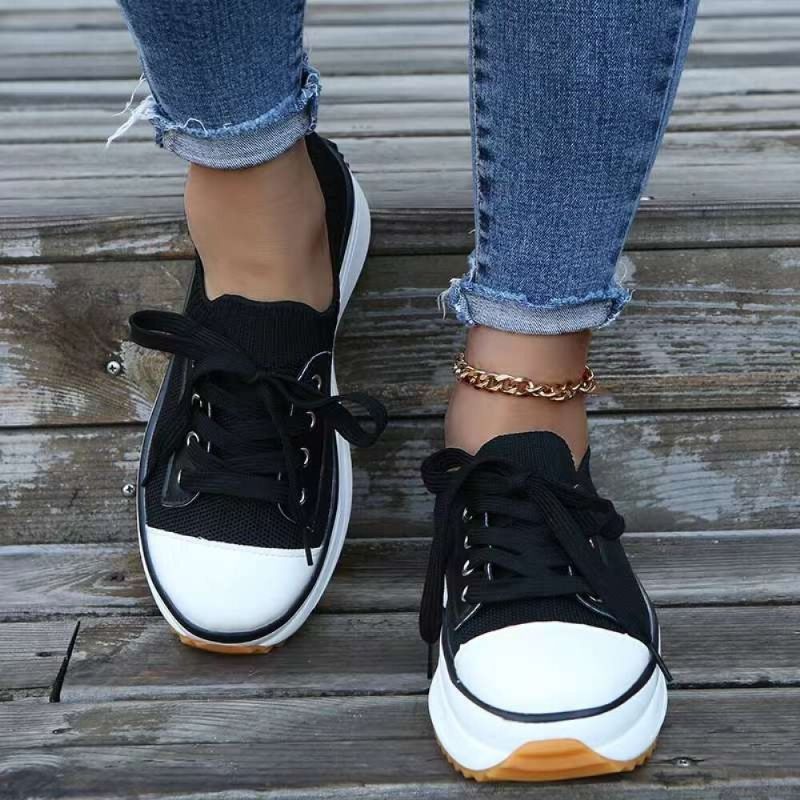 Plus Size Dam Casual Snörning Andas Bekväma Chunky Sneakers