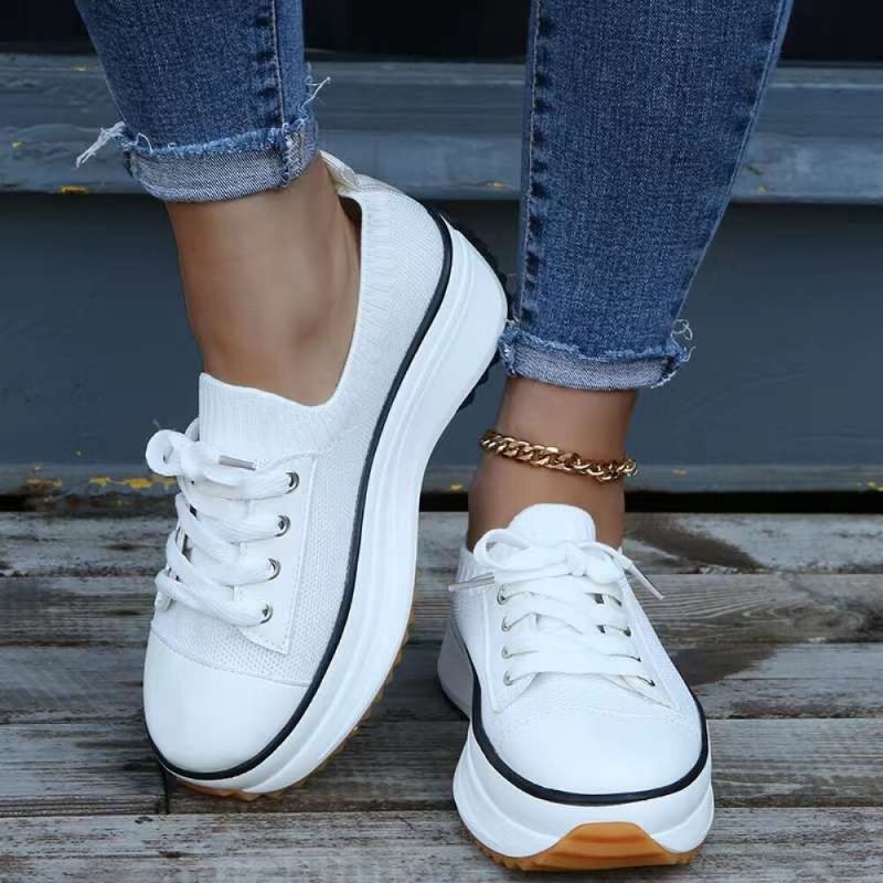 Plus Size Dam Casual Snörning Andas Bekväma Chunky Sneakers