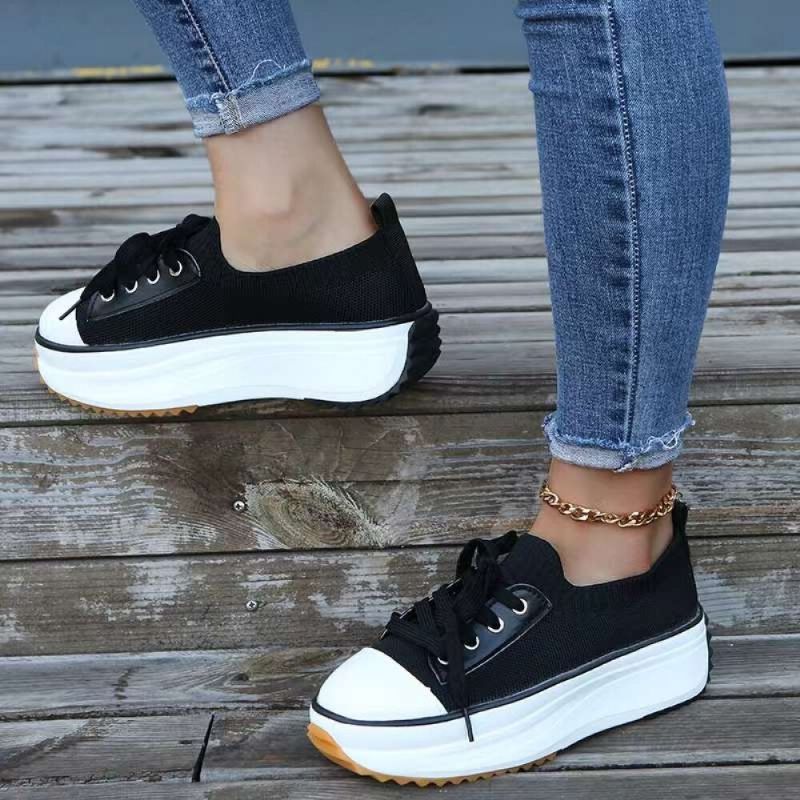 Plus Size Dam Casual Snörning Andas Bekväma Chunky Sneakers