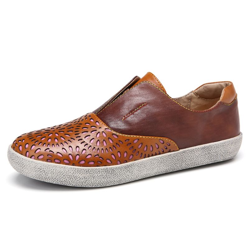 Retro Läder Cutout Skarvsömmar Slip On Flat Sneakers