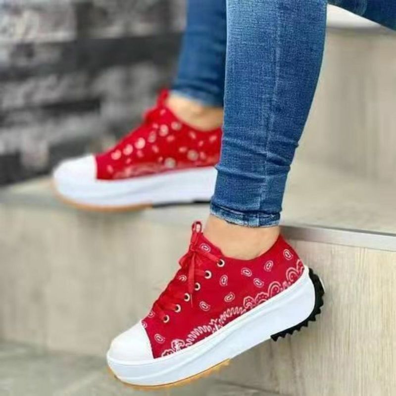 Stora Kvinnor Broderade Casual Comfy Platform Canvas Skor