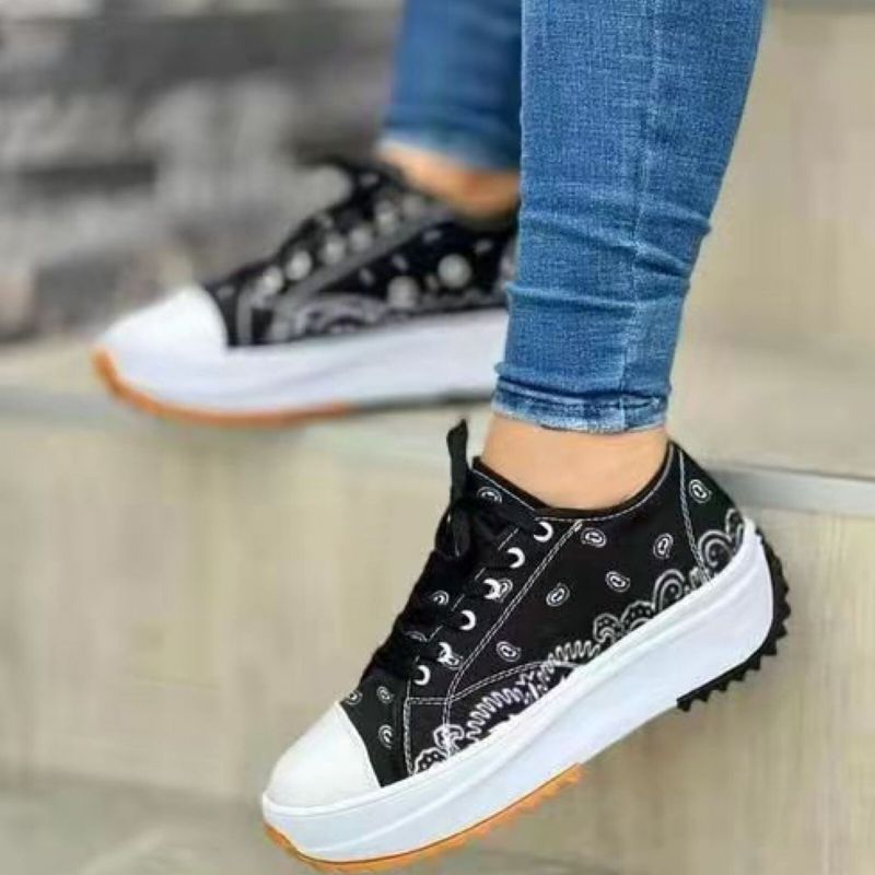 Stora Kvinnor Broderade Casual Comfy Platform Canvas Skor