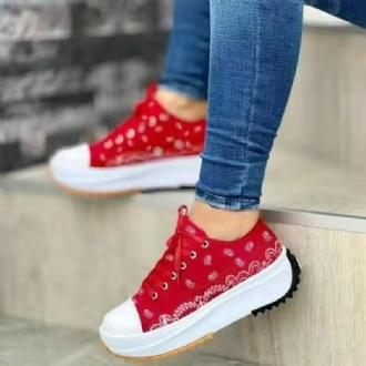 Stora Kvinnor Broderade Casual Comfy Platform Canvas Skor