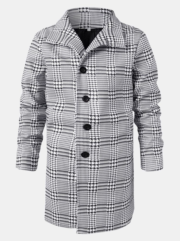 Houndstooth-slagslag För Män Enkelknäppta Mellanlånga Trenchcoats