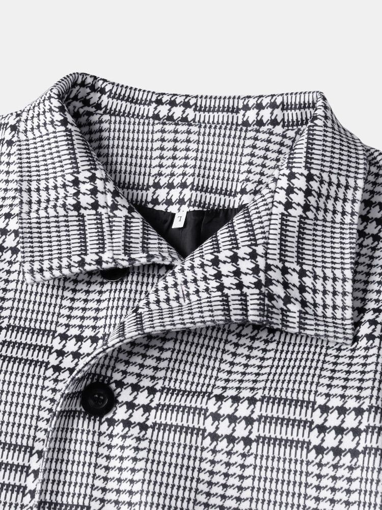 Houndstooth-slagslag För Män Enkelknäppta Mellanlånga Trenchcoats