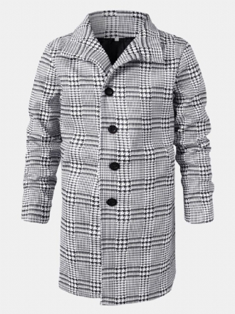 Houndstooth-slagslag För Män Enkelknäppta Mellanlånga Trenchcoats