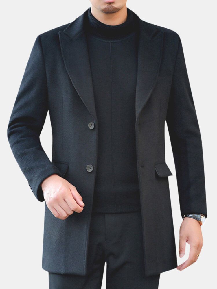 Män Vinter Varm Bomull Vadderad Slim Mid Long Trench Coat