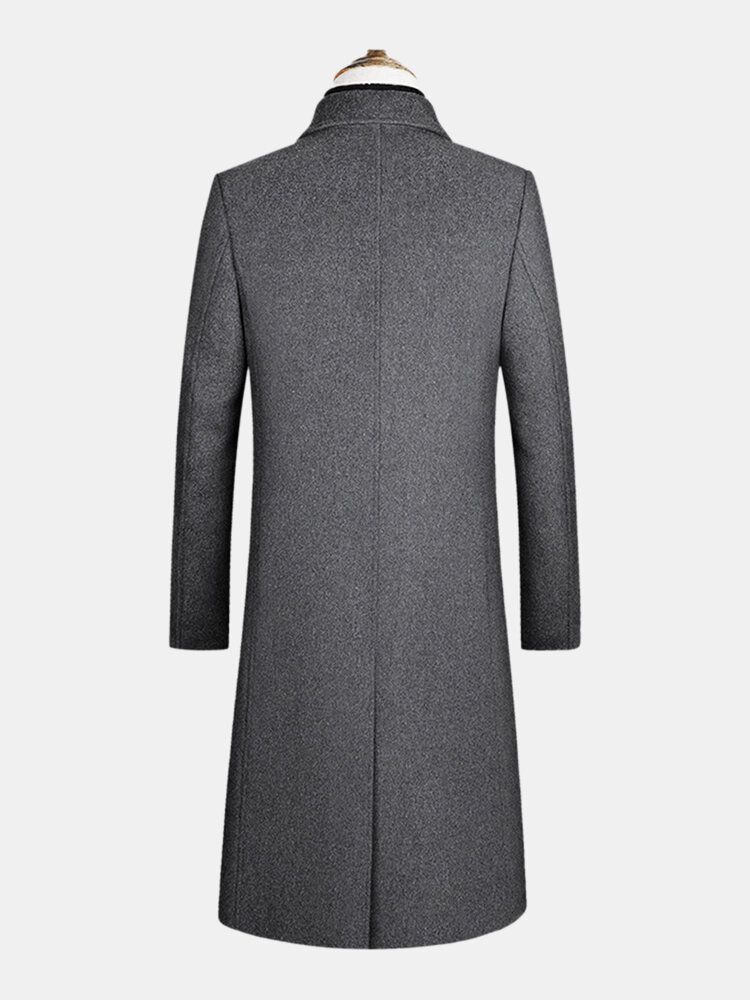 Ull Enkelknäppt Platt Krage För Män Casual Långa Trenchcoats Med Flikficka