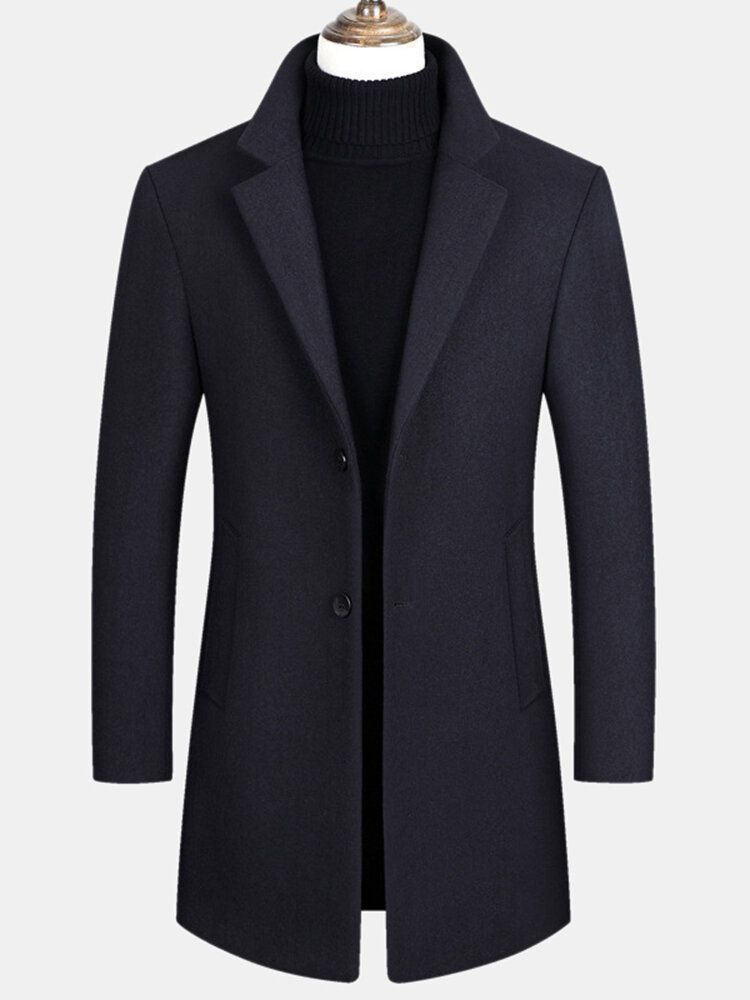 Ullblandningar För Män Mellanlånga Kappor Business Casual Trenchcoats I Ull