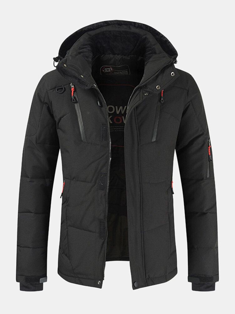 Herr Winter Warm Thicken Zipper Detail Enfärgad Hooded Down Coat