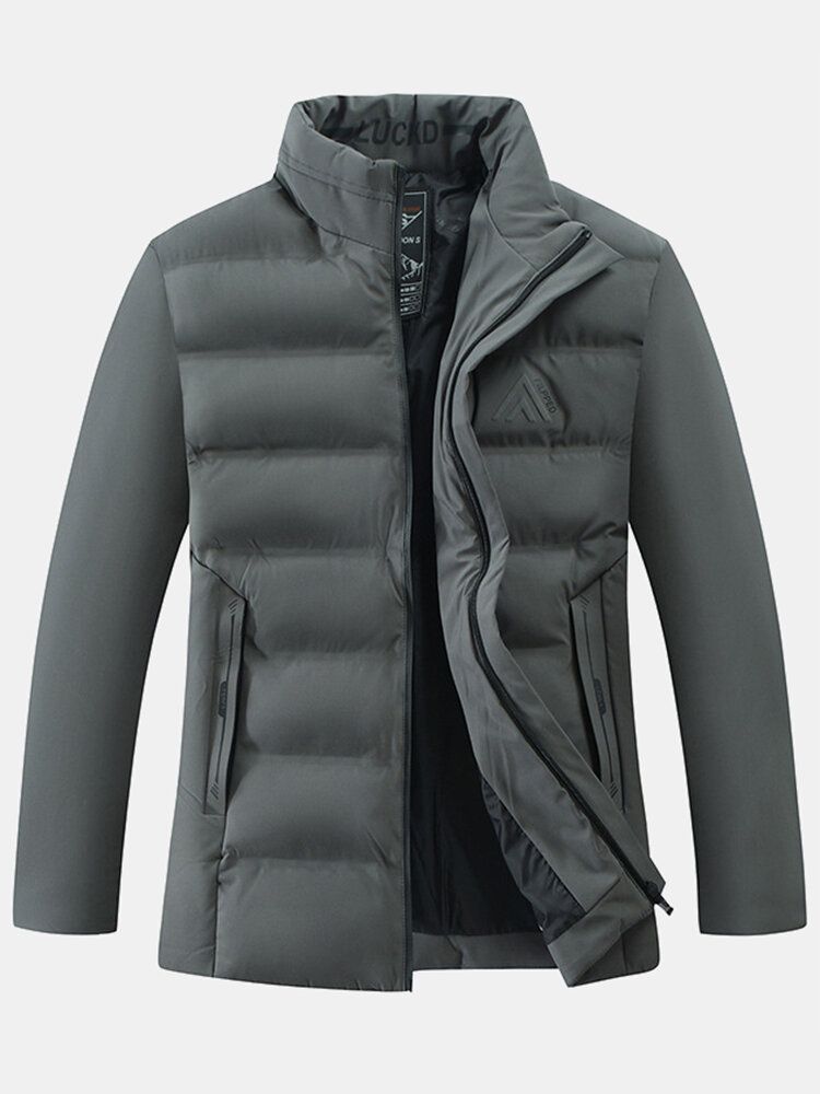 Män Thicken Solid Color Stand Collar Pocket Down Jacket