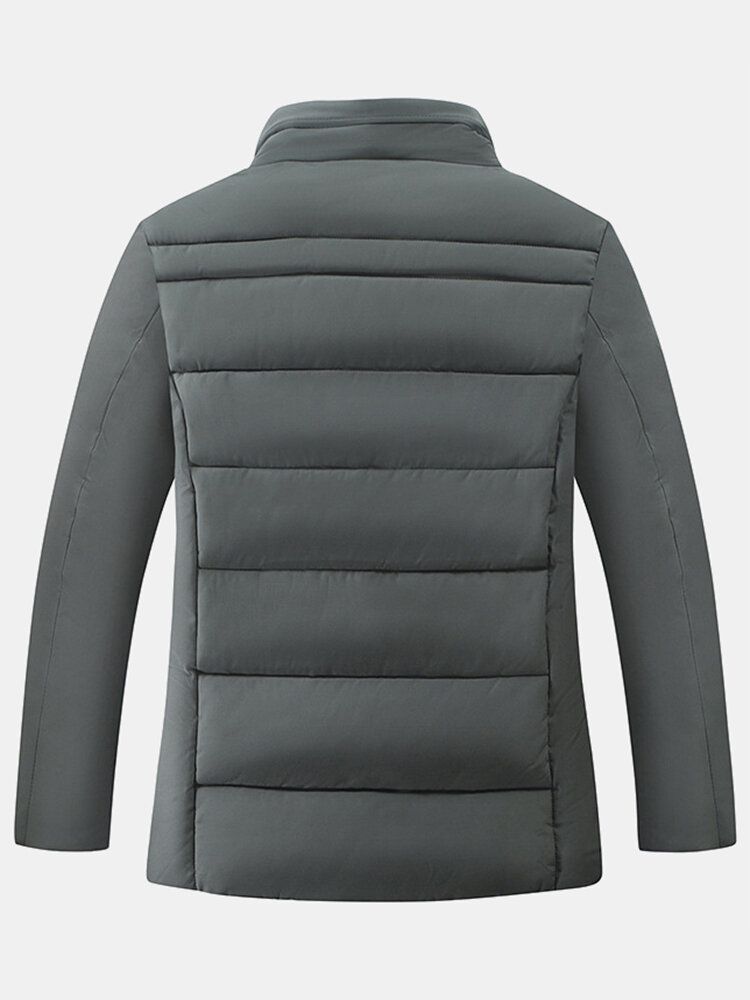 Män Thicken Solid Color Stand Collar Pocket Down Jacket