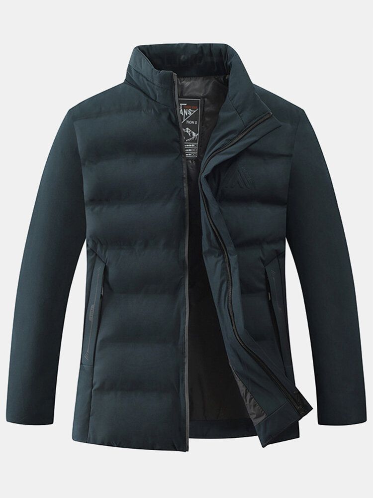 Män Thicken Solid Color Stand Collar Pocket Down Jacket