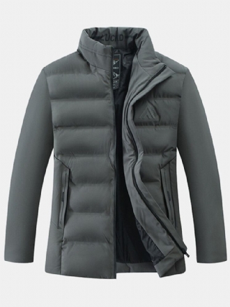 Män Thicken Solid Color Stand Collar Pocket Down Jacket