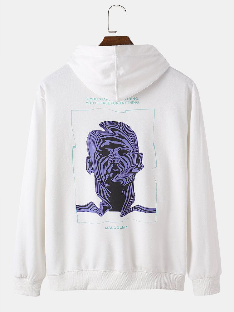 Abstrakt Porträtt För Män Slogan Baksida Tryck Cotton Street Hoodies Med Dragsko