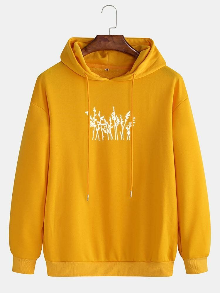 Abstrakt Växttryck För Män Enkla Hoodies Med Drop Shoulder