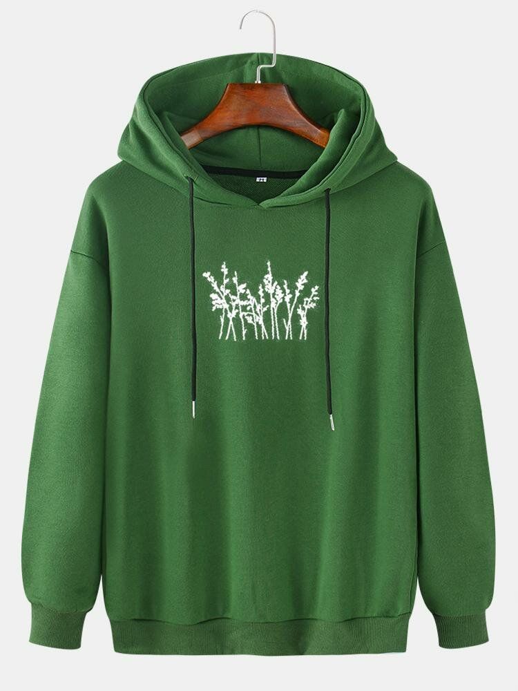 Abstrakt Växttryck För Män Enkla Hoodies Med Drop Shoulder