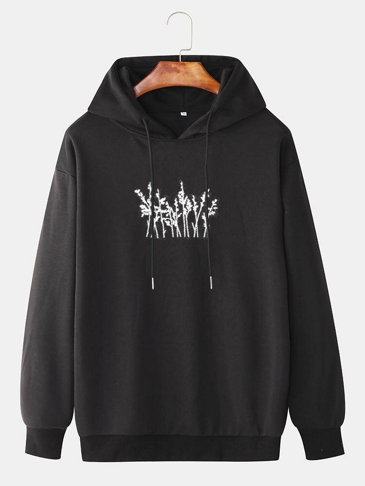 Abstrakt Växttryck För Män Enkla Hoodies Med Drop Shoulder