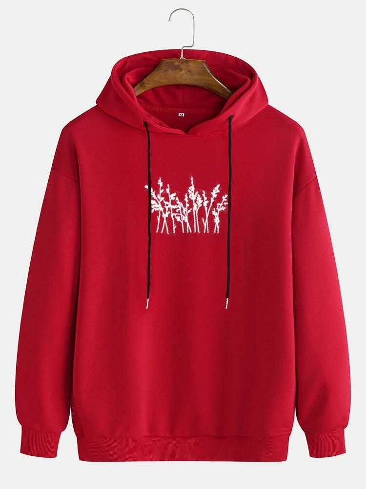 Abstrakt Växttryck För Män Enkla Hoodies Med Drop Shoulder