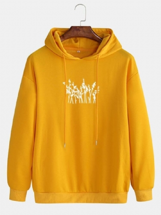 Abstrakt Växttryck För Män Enkla Hoodies Med Drop Shoulder