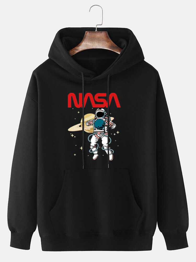 Astronaut För Män Med Tecknad Filmtryck I Bomull Med Dragsko Hoodie