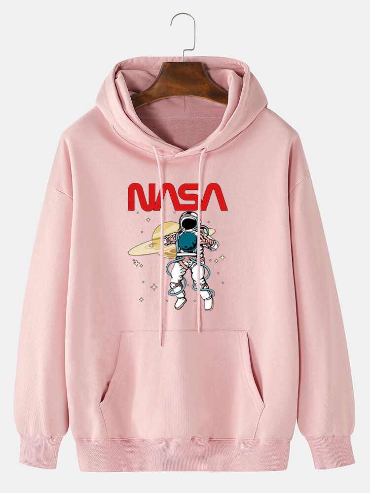 Astronaut För Män Med Tecknad Filmtryck I Bomull Med Dragsko Hoodie