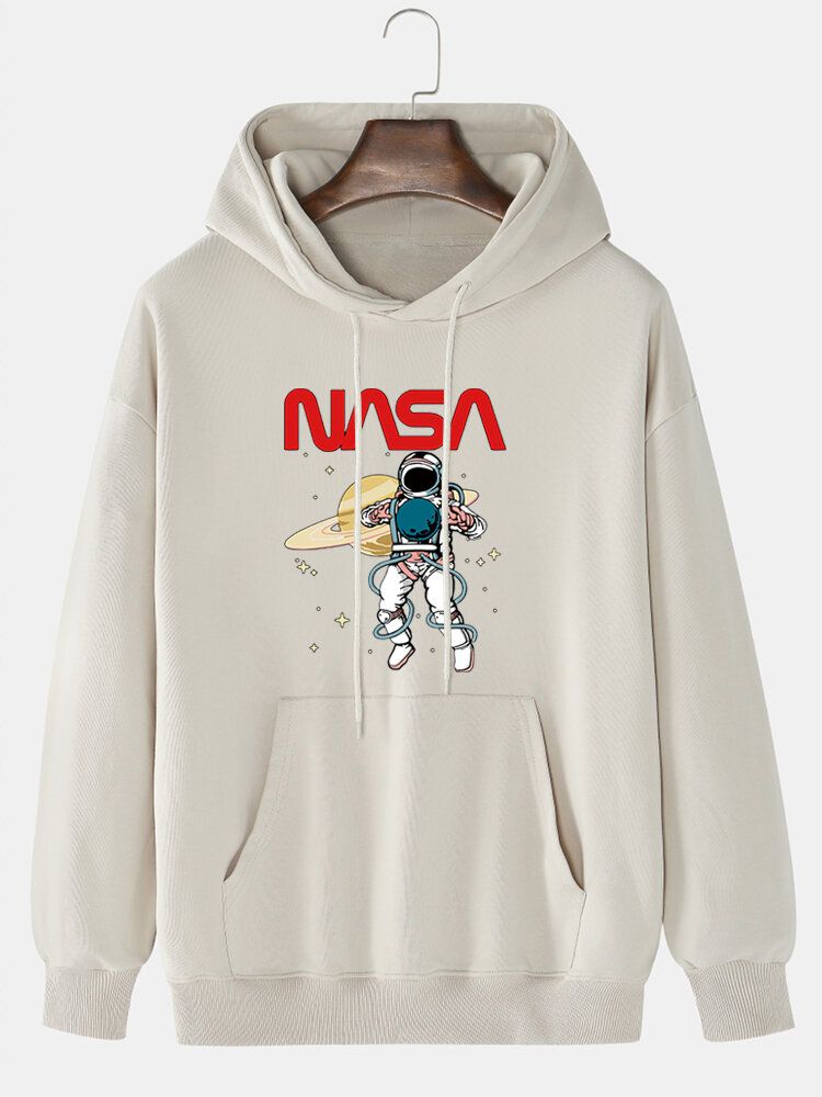 Astronaut För Män Med Tecknad Filmtryck I Bomull Med Dragsko Hoodie