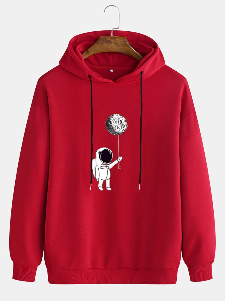 Astronaut Herr Grafiskt Tryck Solid Pullover Casual Hoodie