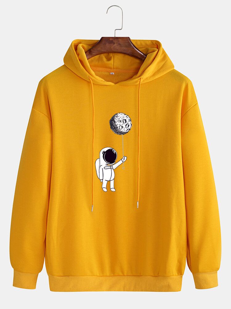 Astronaut Herr Grafiskt Tryck Solid Pullover Casual Hoodie